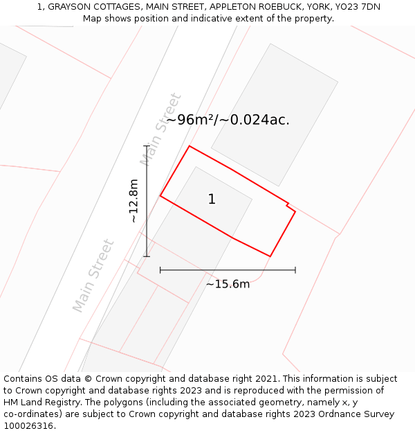 1, GRAYSON COTTAGES, MAIN STREET, APPLETON ROEBUCK, YORK, YO23 7DN: Plot and title map