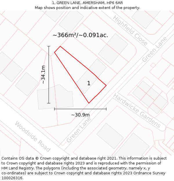 1, GREEN LANE, AMERSHAM, HP6 6AR: Plot and title map