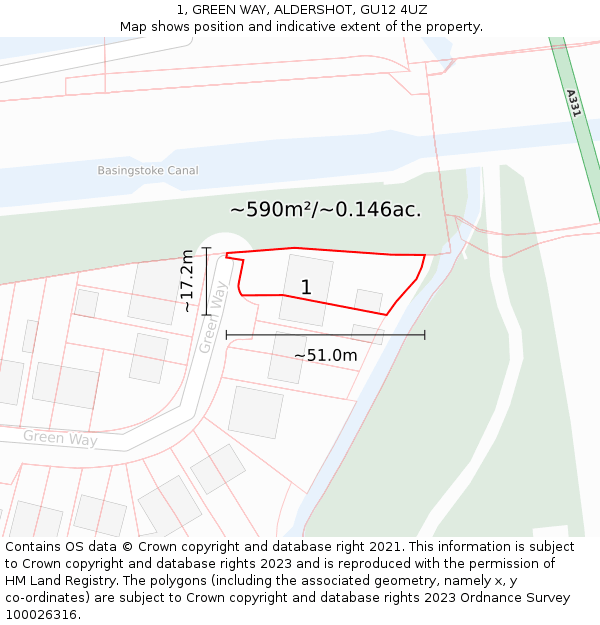 1, GREEN WAY, ALDERSHOT, GU12 4UZ: Plot and title map