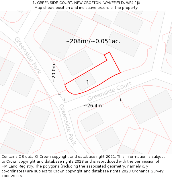 1, GREENSIDE COURT, NEW CROFTON, WAKEFIELD, WF4 1JX: Plot and title map