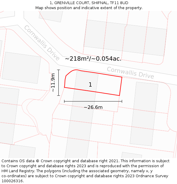 1, GRENVILLE COURT, SHIFNAL, TF11 8UD: Plot and title map