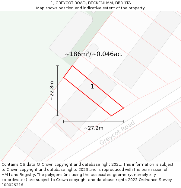 1, GREYCOT ROAD, BECKENHAM, BR3 1TA: Plot and title map