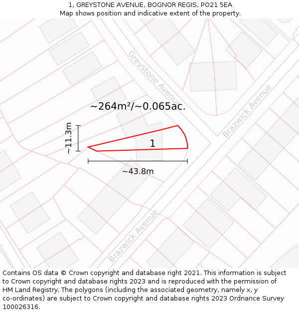 1, GREYSTONE AVENUE, BOGNOR REGIS, PO21 5EA: Plot and title map