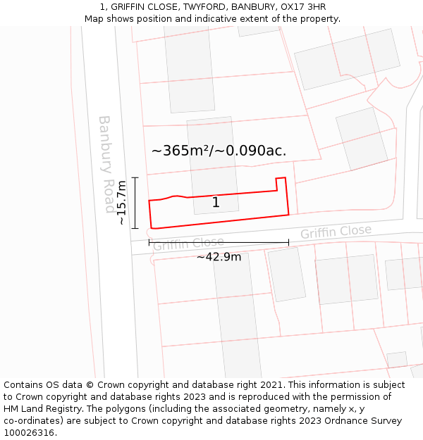 1, GRIFFIN CLOSE, TWYFORD, BANBURY, OX17 3HR: Plot and title map