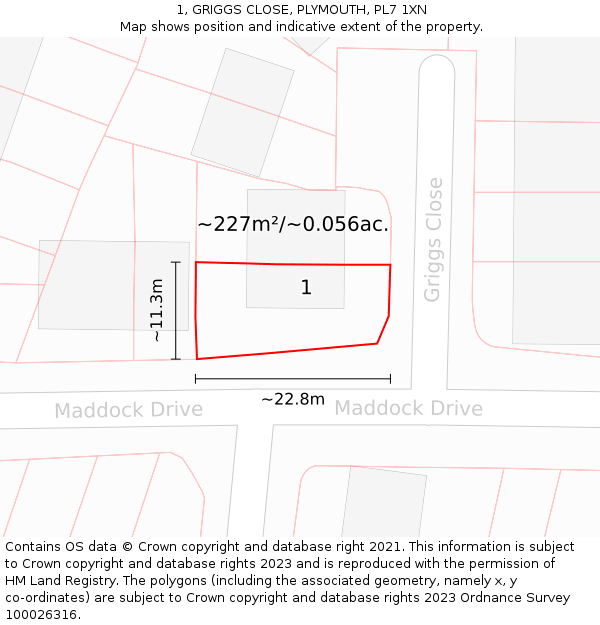 1, GRIGGS CLOSE, PLYMOUTH, PL7 1XN: Plot and title map