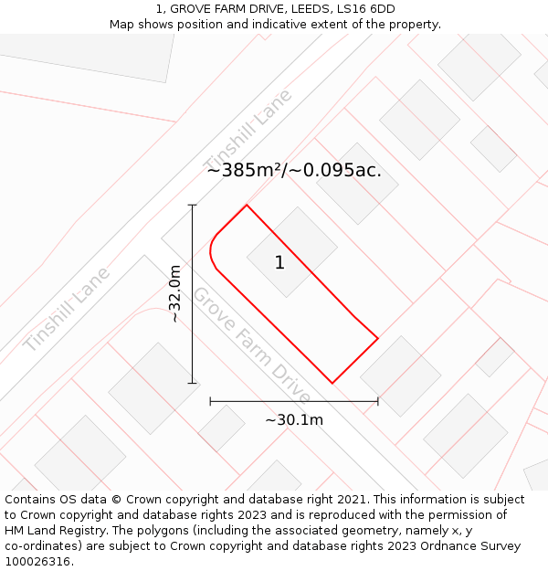 1, GROVE FARM DRIVE, LEEDS, LS16 6DD: Plot and title map