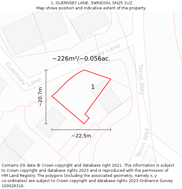 1, GUERNSEY LANE, SWINDON, SN25 1UZ: Plot and title map