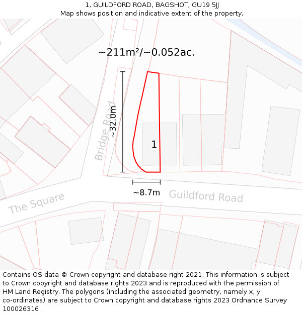 1, GUILDFORD ROAD, BAGSHOT, GU19 5JJ: Plot and title map