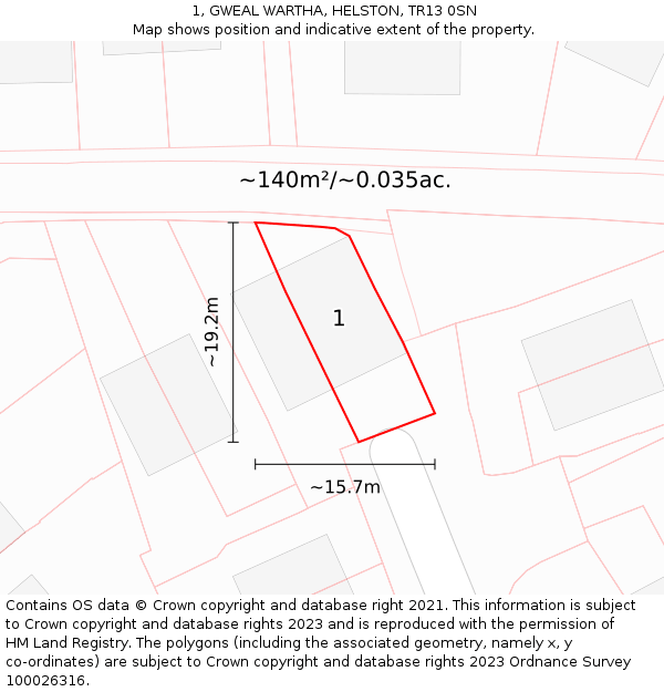 1, GWEAL WARTHA, HELSTON, TR13 0SN: Plot and title map