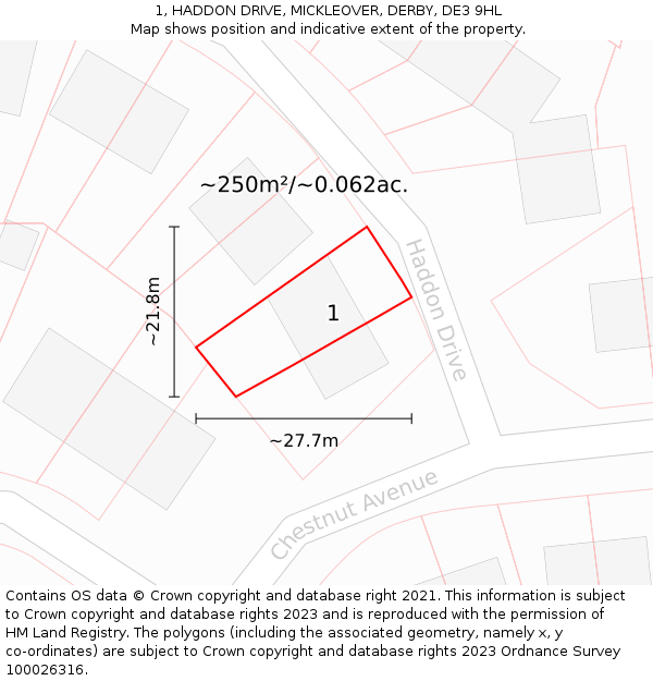 1, HADDON DRIVE, MICKLEOVER, DERBY, DE3 9HL: Plot and title map