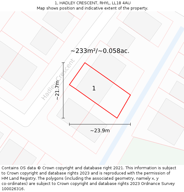 1, HADLEY CRESCENT, RHYL, LL18 4AU: Plot and title map