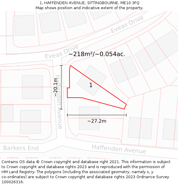 1, HAFFENDEN AVENUE, SITTINGBOURNE, ME10 3FQ: Plot and title map