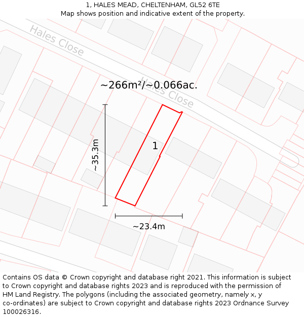 1, HALES MEAD, CHELTENHAM, GL52 6TE: Plot and title map