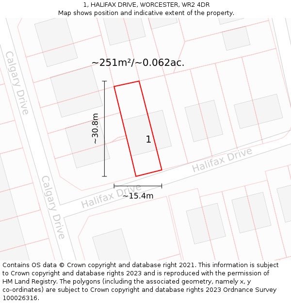 1, HALIFAX DRIVE, WORCESTER, WR2 4DR: Plot and title map