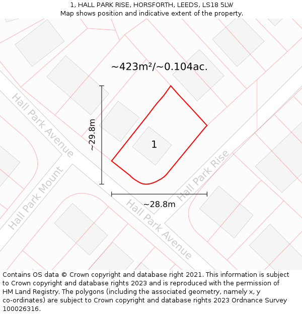 1, HALL PARK RISE, HORSFORTH, LEEDS, LS18 5LW: Plot and title map