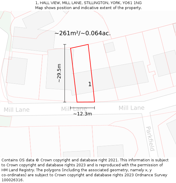 1, HALL VIEW, MILL LANE, STILLINGTON, YORK, YO61 1NG: Plot and title map