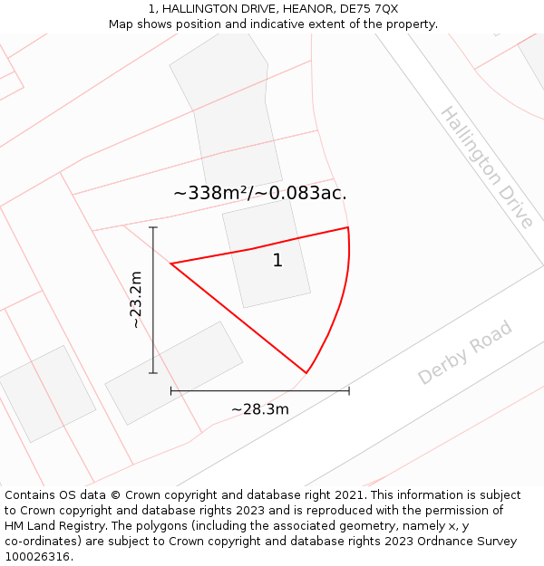 1, HALLINGTON DRIVE, HEANOR, DE75 7QX: Plot and title map