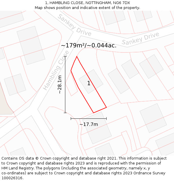 1, HAMBLING CLOSE, NOTTINGHAM, NG6 7DX: Plot and title map