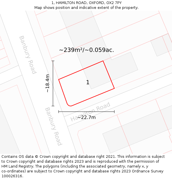 1, HAMILTON ROAD, OXFORD, OX2 7PY: Plot and title map