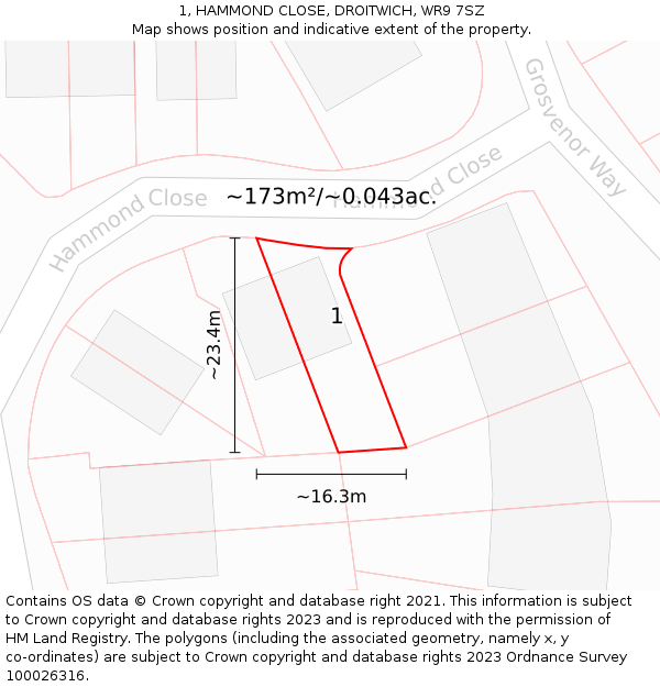 1, HAMMOND CLOSE, DROITWICH, WR9 7SZ: Plot and title map