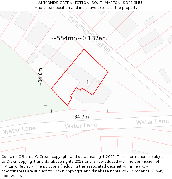 1, HAMMONDS GREEN, TOTTON, SOUTHAMPTON, SO40 3HU: Plot and title map