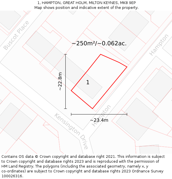 1, HAMPTON, GREAT HOLM, MILTON KEYNES, MK8 9EP: Plot and title map