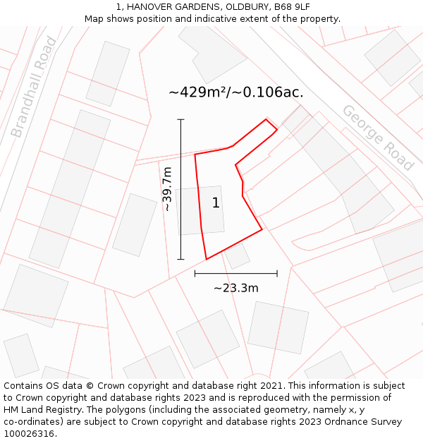 1, HANOVER GARDENS, OLDBURY, B68 9LF: Plot and title map