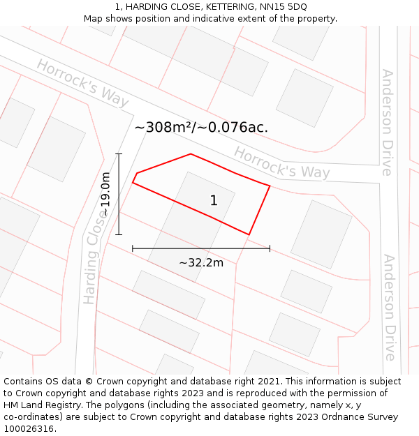 1, HARDING CLOSE, KETTERING, NN15 5DQ: Plot and title map