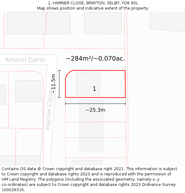 1, HARRIER CLOSE, BRAYTON, SELBY, YO8 9SL: Plot and title map