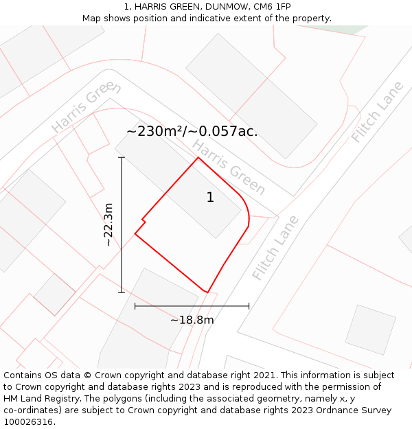 1, HARRIS GREEN, DUNMOW, CM6 1FP: Plot and title map