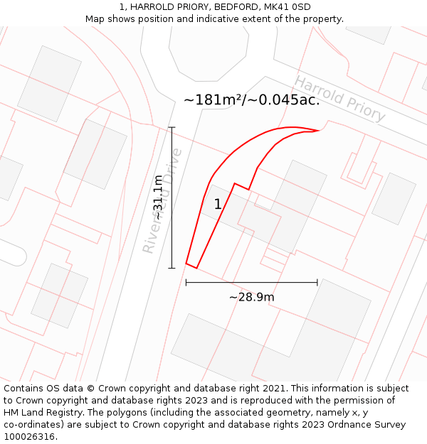 1, HARROLD PRIORY, BEDFORD, MK41 0SD: Plot and title map