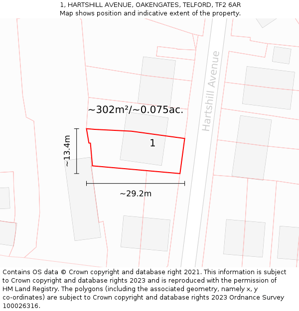 1, HARTSHILL AVENUE, OAKENGATES, TELFORD, TF2 6AR: Plot and title map