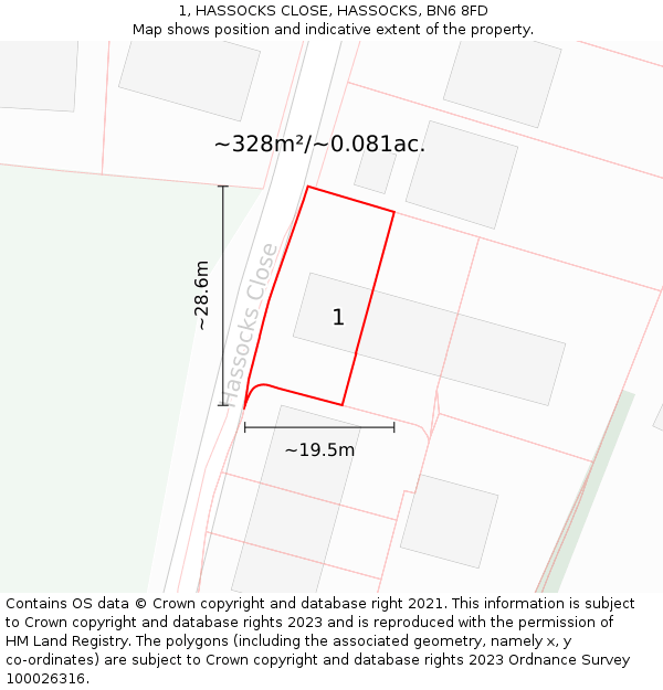 1, HASSOCKS CLOSE, HASSOCKS, BN6 8FD: Plot and title map