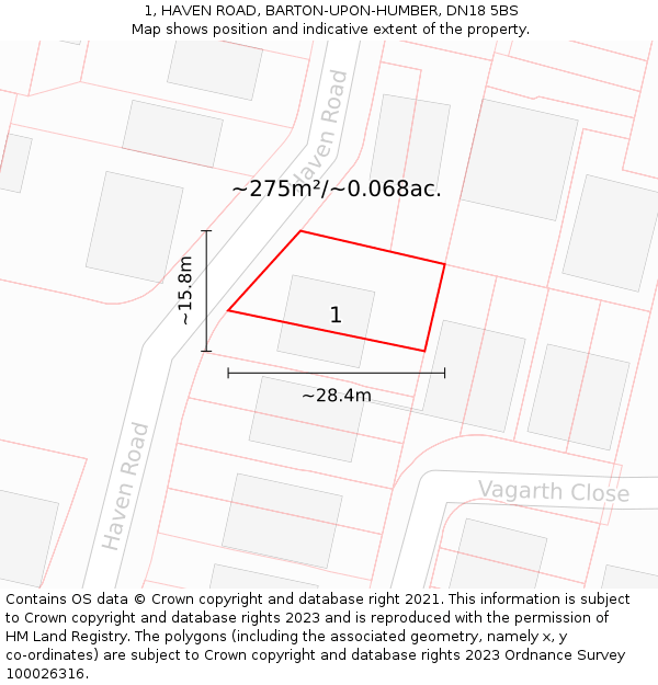 1, HAVEN ROAD, BARTON-UPON-HUMBER, DN18 5BS: Plot and title map