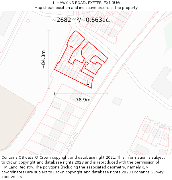 1, HAWKINS ROAD, EXETER, EX1 3UW: Plot and title map