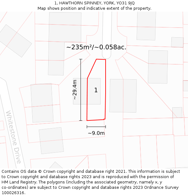 1, HAWTHORN SPINNEY, YORK, YO31 9JQ: Plot and title map