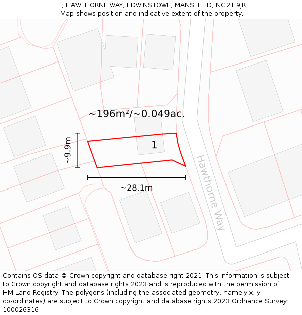 1, HAWTHORNE WAY, EDWINSTOWE, MANSFIELD, NG21 9JR: Plot and title map