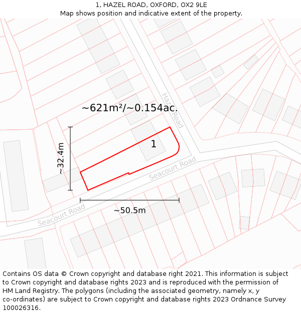 1, HAZEL ROAD, OXFORD, OX2 9LE: Plot and title map