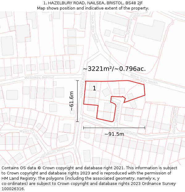 1, HAZELBURY ROAD, NAILSEA, BRISTOL, BS48 2JF: Plot and title map