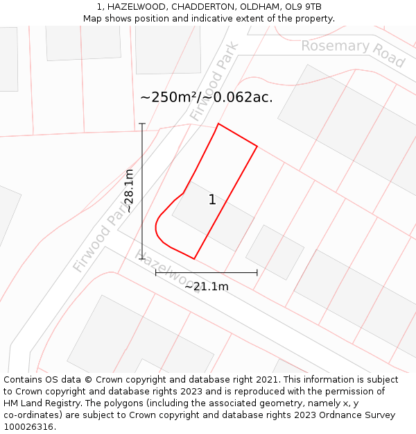 1, HAZELWOOD, CHADDERTON, OLDHAM, OL9 9TB: Plot and title map