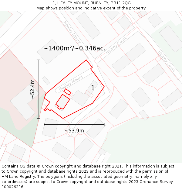 1, HEALEY MOUNT, BURNLEY, BB11 2QG: Plot and title map