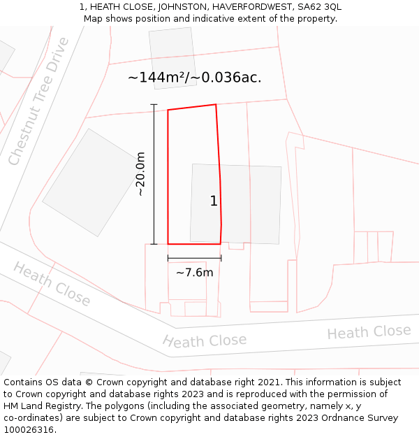 1, HEATH CLOSE, JOHNSTON, HAVERFORDWEST, SA62 3QL: Plot and title map