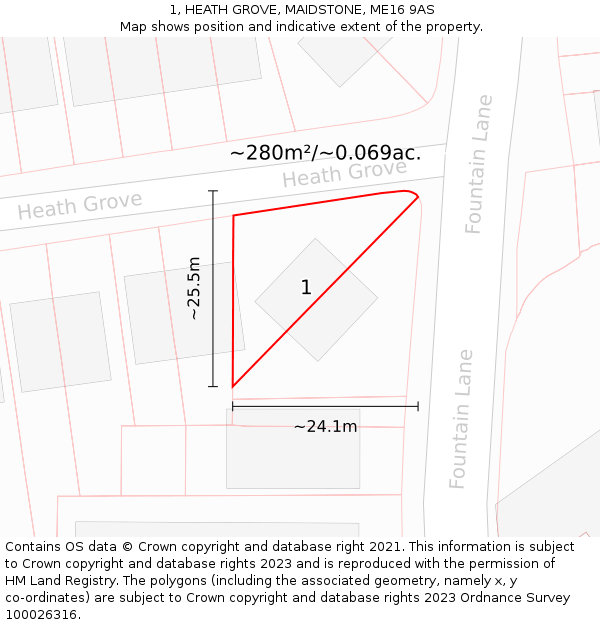 1, HEATH GROVE, MAIDSTONE, ME16 9AS: Plot and title map