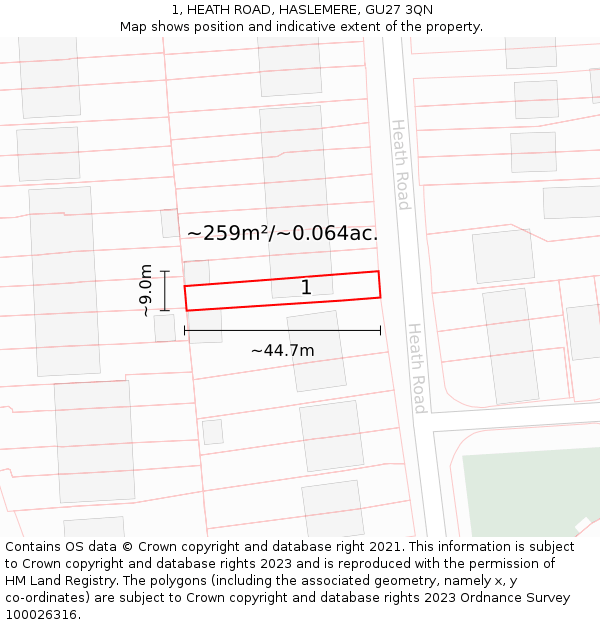 1, HEATH ROAD, HASLEMERE, GU27 3QN: Plot and title map