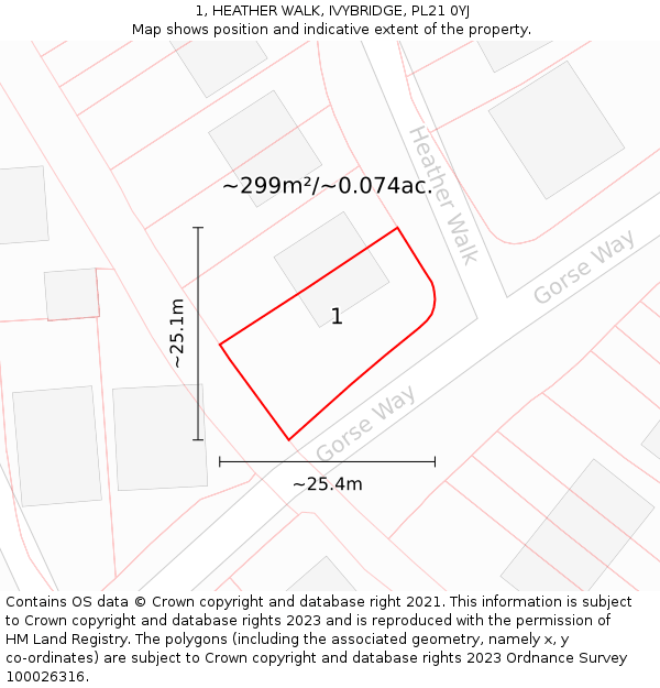 1, HEATHER WALK, IVYBRIDGE, PL21 0YJ: Plot and title map