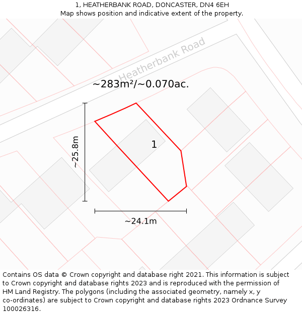 1, HEATHERBANK ROAD, DONCASTER, DN4 6EH: Plot and title map