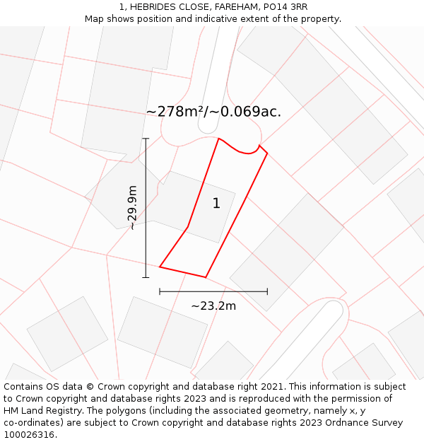 1, HEBRIDES CLOSE, FAREHAM, PO14 3RR: Plot and title map