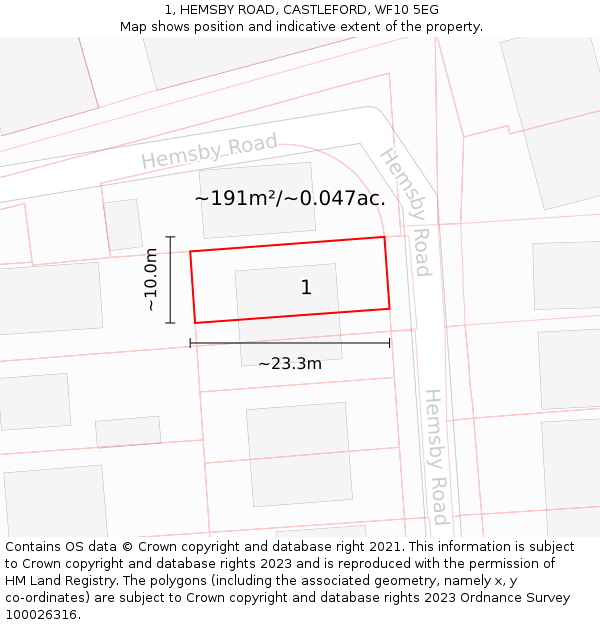 1, HEMSBY ROAD, CASTLEFORD, WF10 5EG: Plot and title map