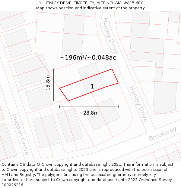 1, HENLEY DRIVE, TIMPERLEY, ALTRINCHAM, WA15 6RY: Plot and title map