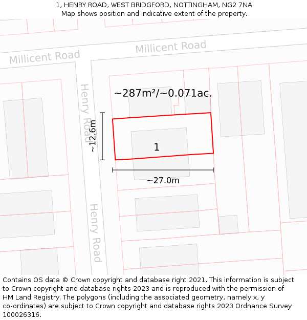 1, HENRY ROAD, WEST BRIDGFORD, NOTTINGHAM, NG2 7NA: Plot and title map